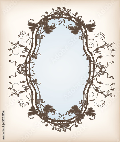 Tableau sur toile Victorian frame with floral ornaments on an old paper backgrounnd