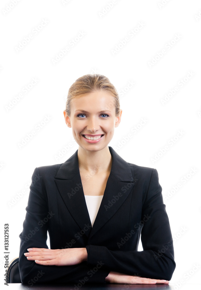 happy smiling businesswoman at workplace happy smiling businesswoman at workplace
