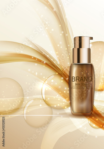 Skin Toner Bottle Template for Ads or Magazine Background. 3D Re