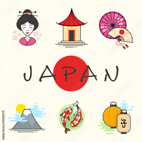 Japanese icons set. Vector illustration in a linear style.