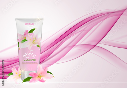 Hand Care Cream Bottle, Tube Template for Ads or Magazine Backgr