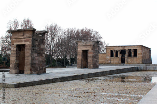 Ancient Egyptian temple Debod at wintertime in Madrid, Spain