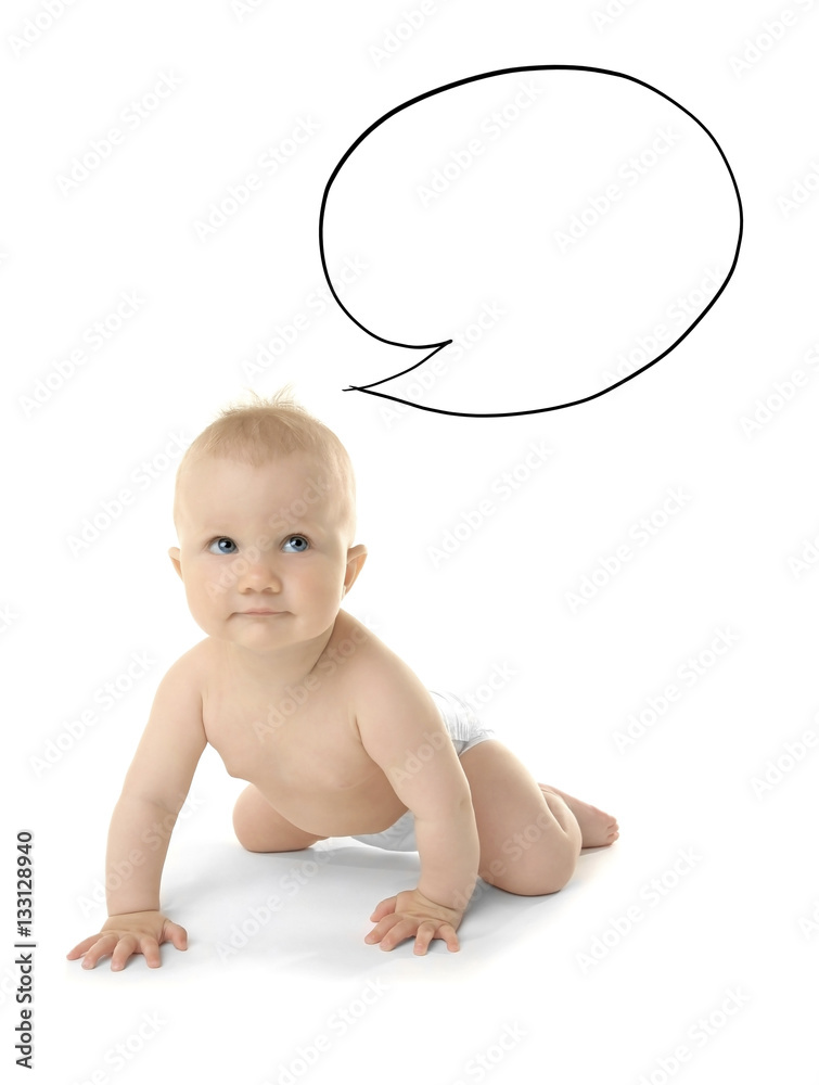 Cute baby and dream cloud on white background Cute baby and dream cloud on white background