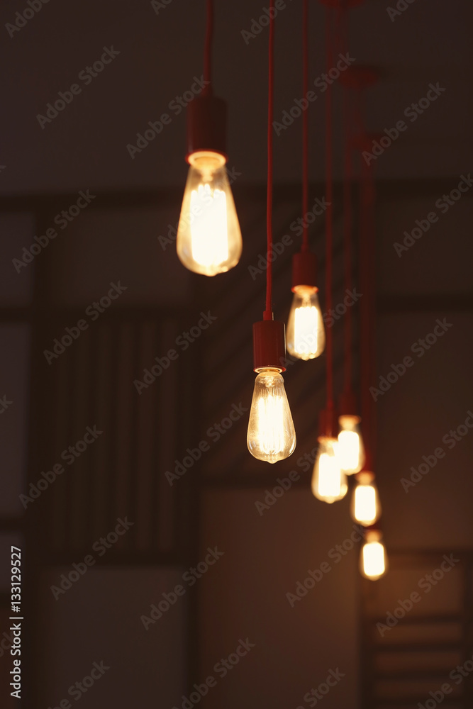 Electric bulbs in cafe interior