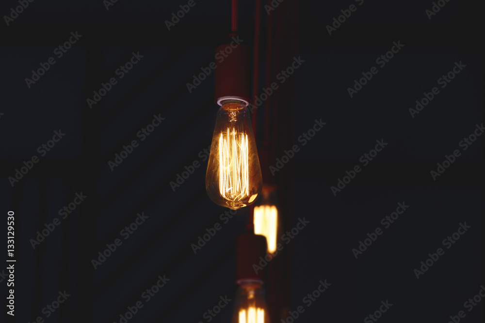 Electric bulbs in cafe interior