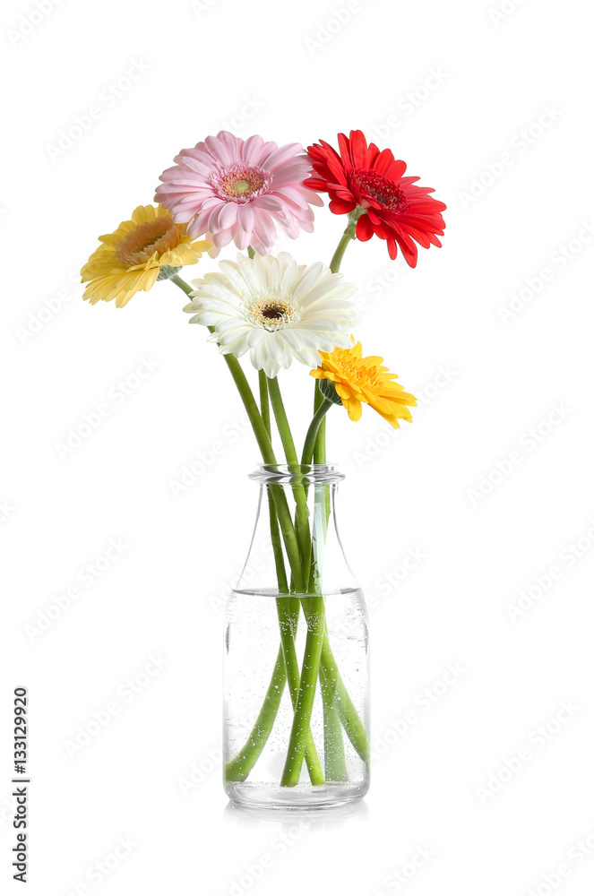 Vase with bouquet of beautiful flowers on white background Vase with bouquet of beautiful flowers on white background