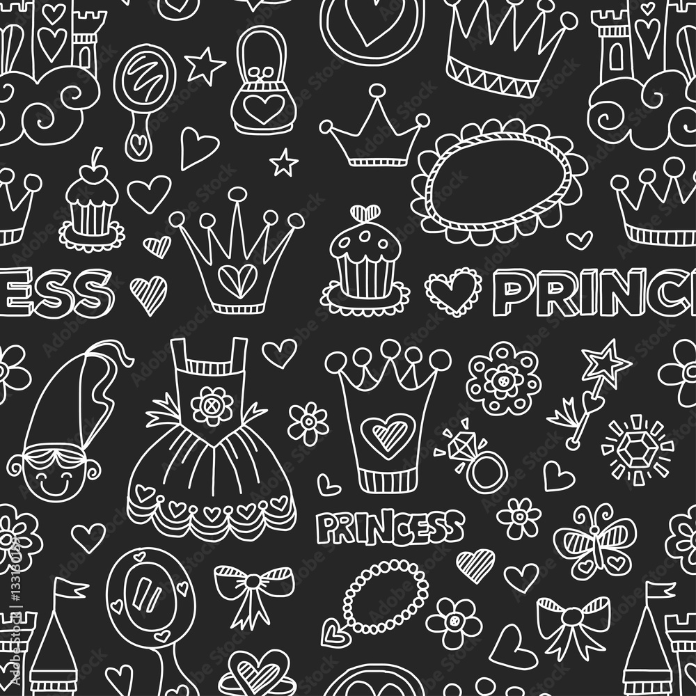 Princess Doodle icons For baby shower, toy shop