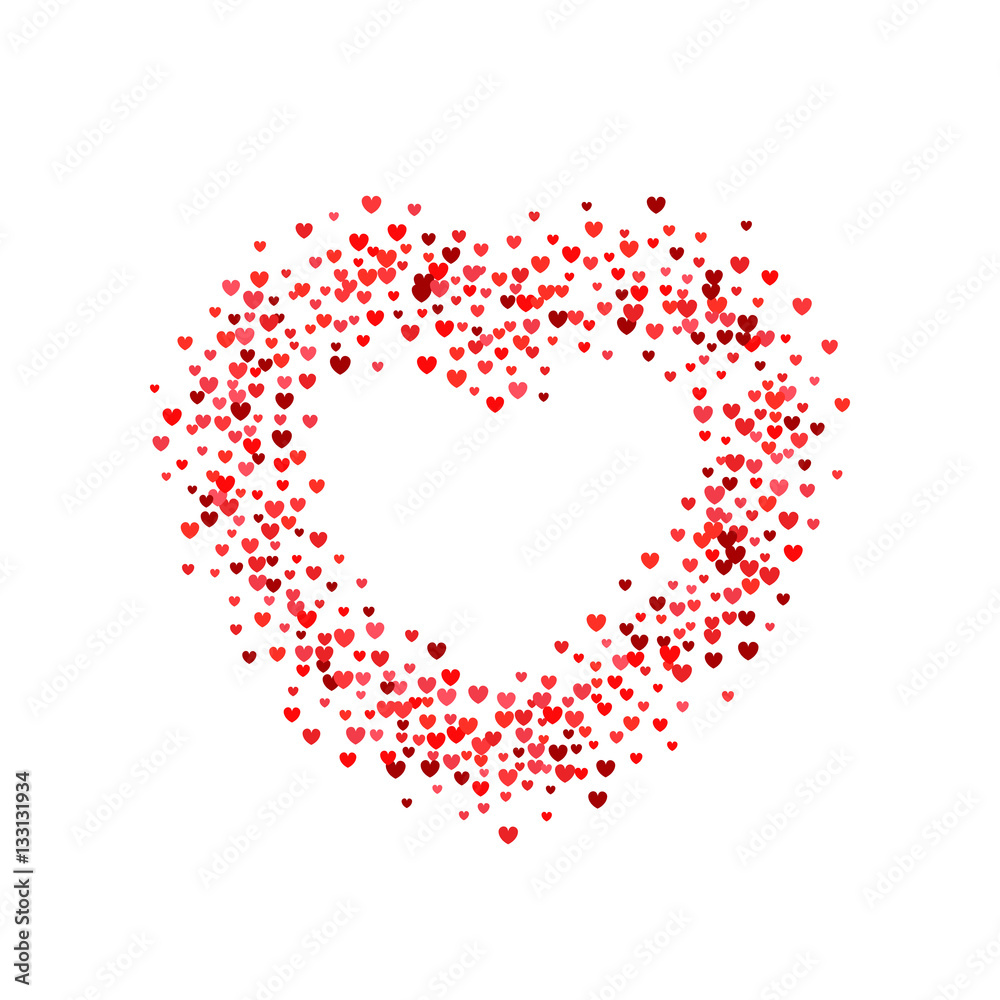 Burst from hearts. Frame halftone effect. Red dots on white background. Red and white Sunburst background. Abstract dotted surface. Retro, vintage, hipster style