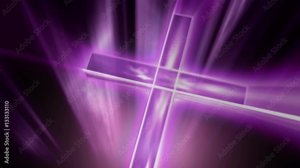3D purple glowing cross rotating