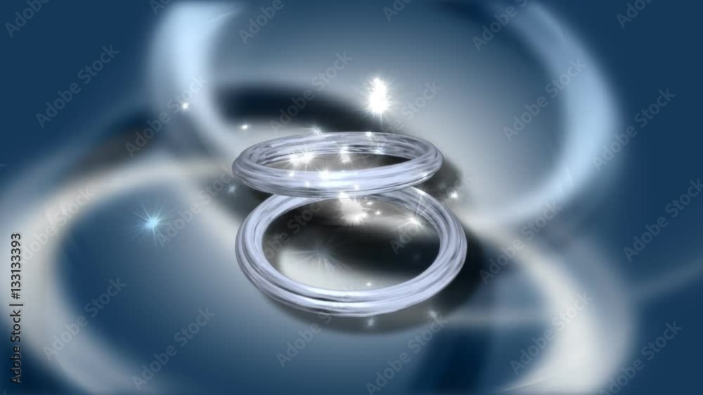 3D rotating silver rings sparkling with magic stars 3D rotating silver rings sparkling with magic stars