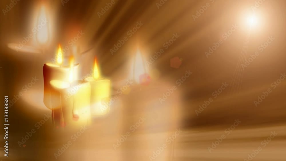 3D spinning burning candles with light rays effect