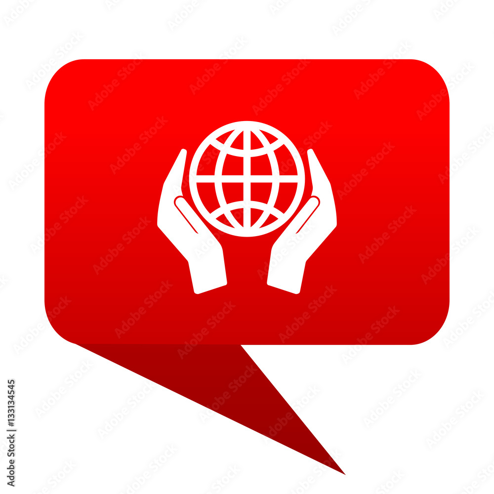 Hands protect the earth red bubble icon Hands protect the earth red bubble icon