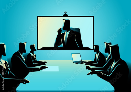 Business men and women having teleconference meeting