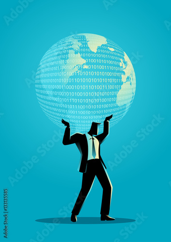 Businessman holding a digital globe
