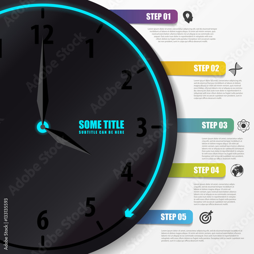Infographic template. Business concept with clock. Vector
