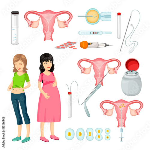 Artificial Insemination Cartoon Elements Set