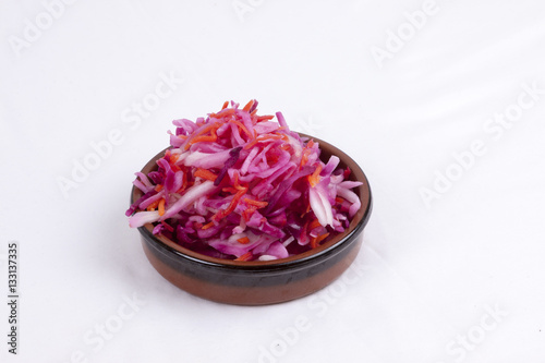 pot of pink coleslaw