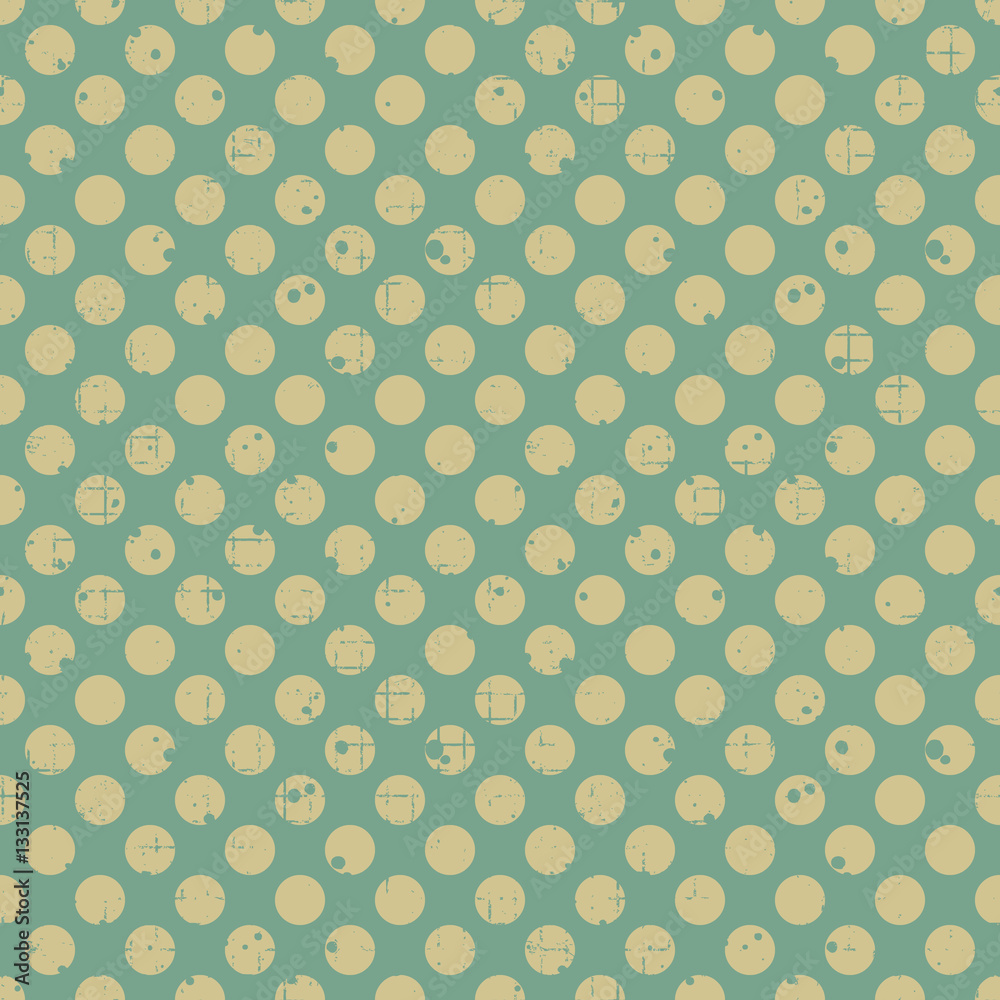 Seamless vector dotted pattern. Green geometric background with circles. Grunge texture with attrition, cracks and ambrosia. Old style vintage design. Graphic illustration. Seamless vector dotted pattern. Green geometric background with circles. Grunge texture with attrition, cracks and ambrosia. Old style vintage design. Graphic illustration.