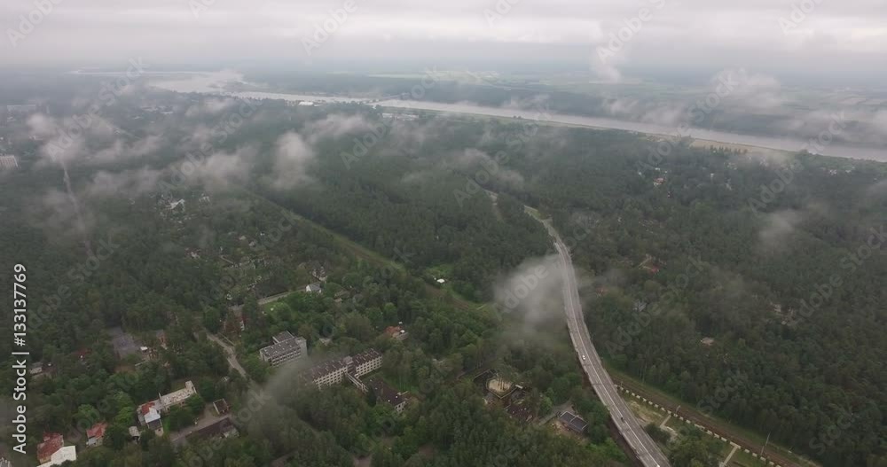 August, summer 2016,Jurmala, Latvia  The video was filmed  with drone. Long shot of the city with the forest and the sea