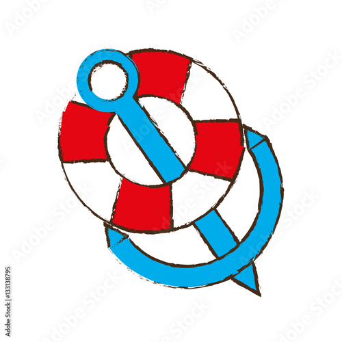anchor life buoy boat travel color sketch vector illustration eps 10
