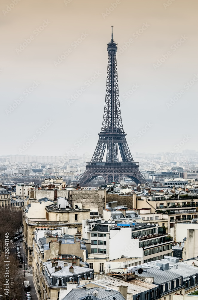 Eiffel Tower Between the rooftops of Paris