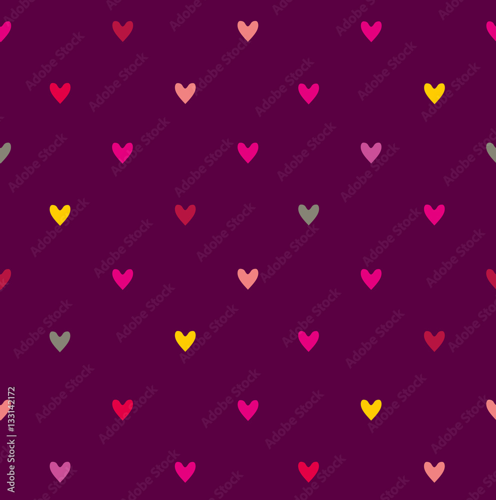 Seamless pattern with little hearts on a dark purple background.