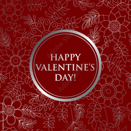 Happy valentine day card on floral pattern