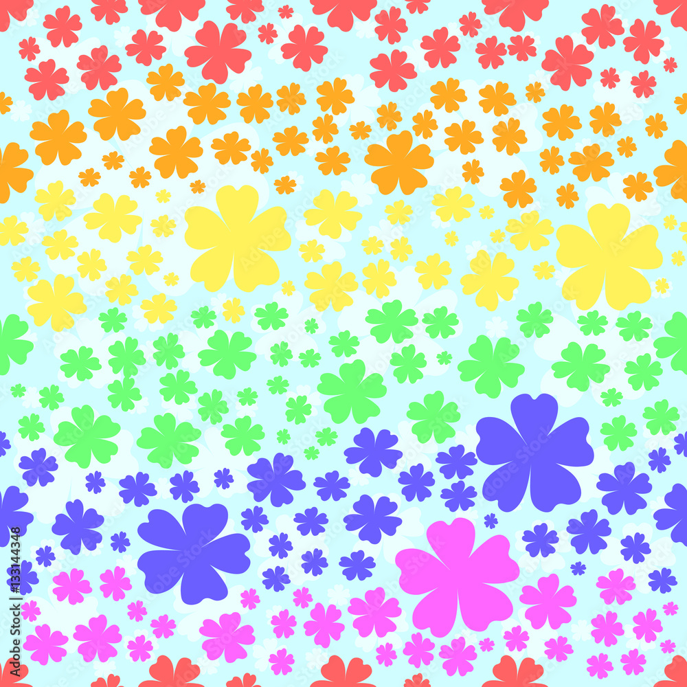 Seamless pattern with flowers colored in colors of Rainbow flag