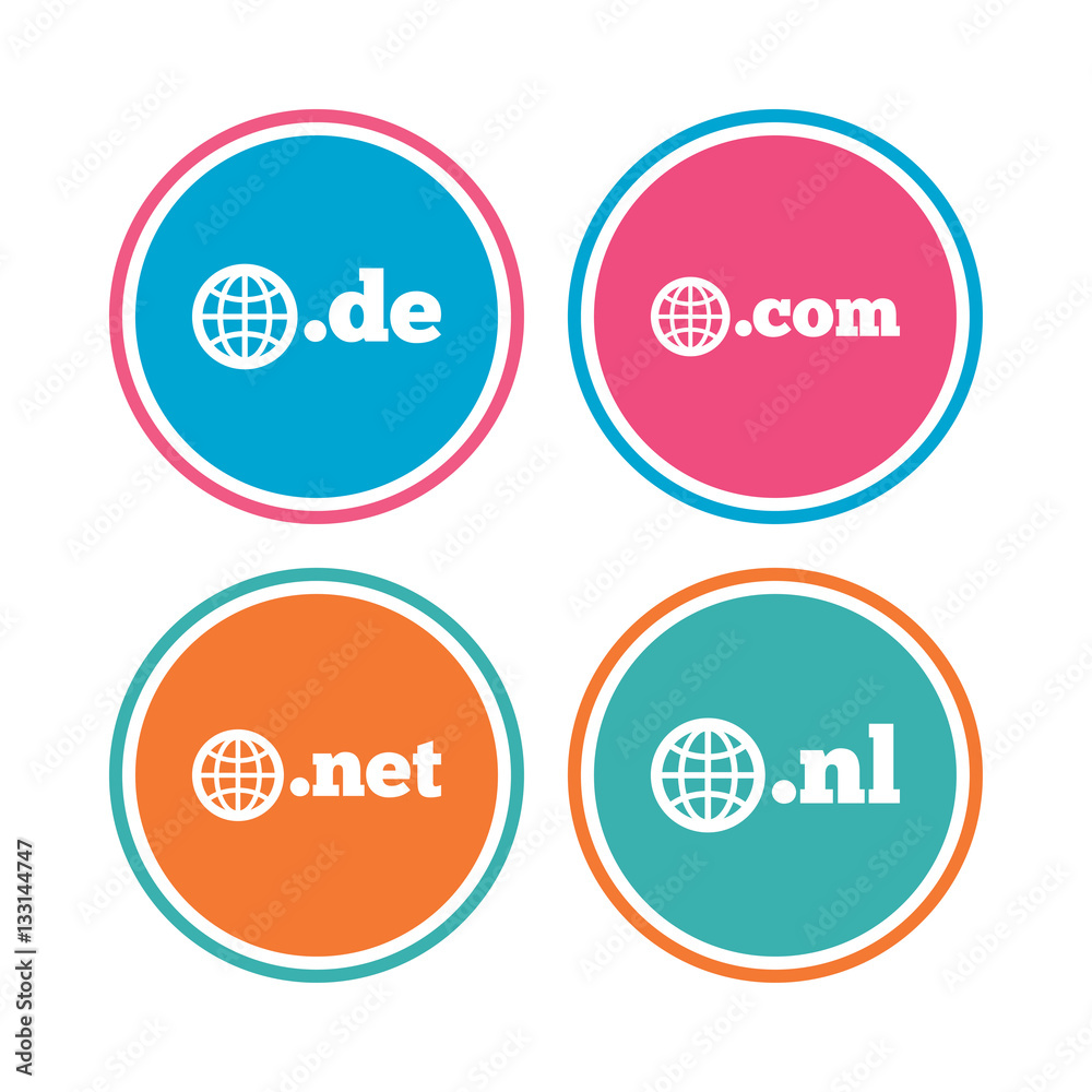 Top-level domains signs. De, Com, Net and Nl. Top-level domains signs. De, Com, Net and Nl.