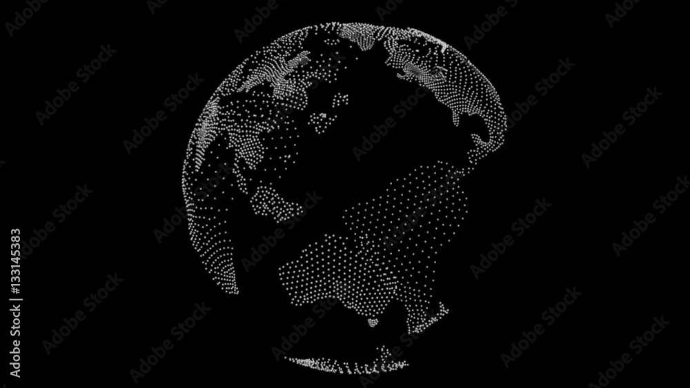 3D Earth world globe with dotted texture spinning with alpha channel