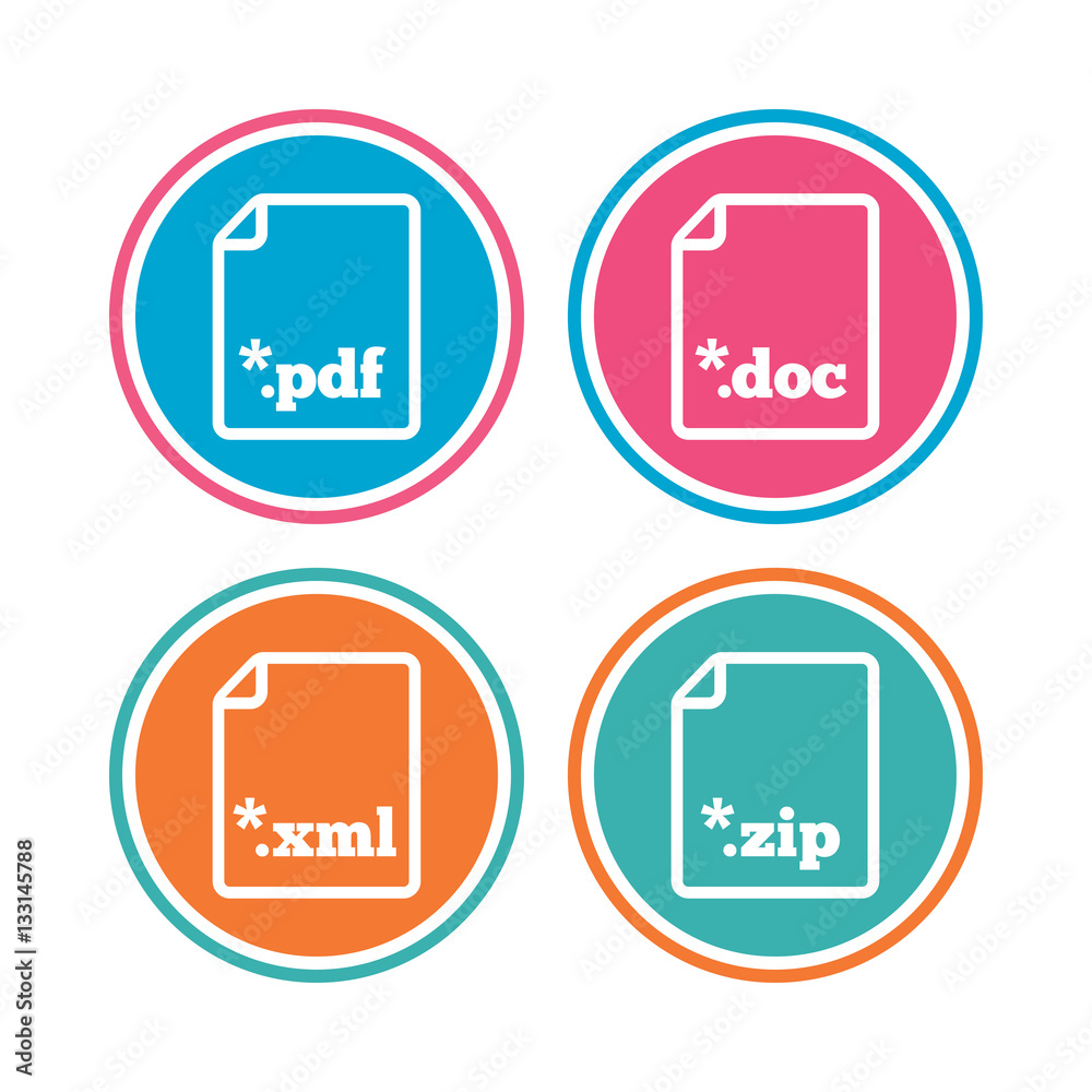 Document signs. File extensions symbols.