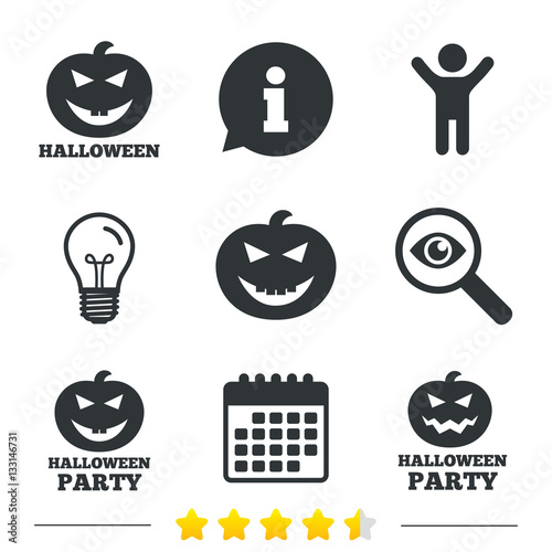 Halloween party icons. Pumpkin symbol.