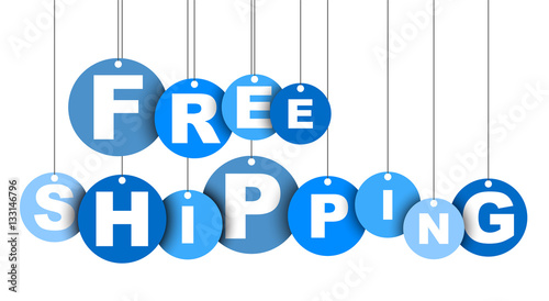 Blue easy vector illustration isolated circle tag banner free shipping. This element is well adapted for web design.