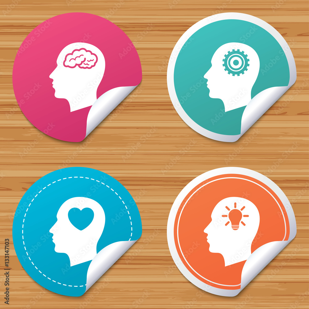 Head with brain icon. Male human symbols. Head with brain icon. Male human symbols.
