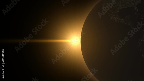 3D background with planet Earth rotating and solar eclipse with alpha channel
