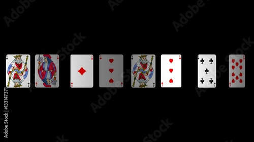 Multiple casino poker cards rotating with alpha channel