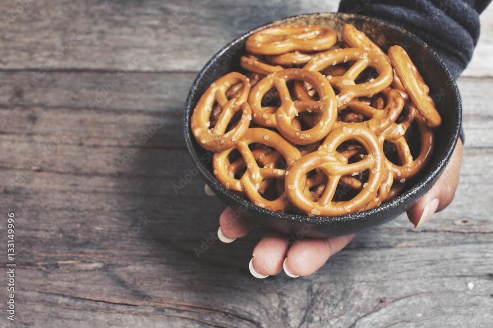Selfie of pretzels with hand Selfie of pretzels with hand