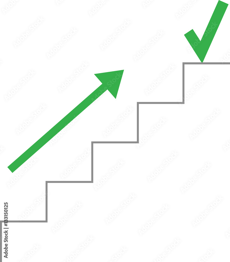 Vector line stairs with check mark and arrow up Vector line stairs with check mark and arrow up