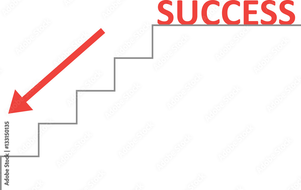 Vector stairs with red success and arrow down Vector stairs with red success and arrow down