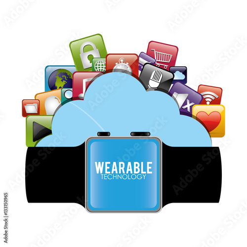 smart watch wearable technology cloud virtual vector illustration eps 10