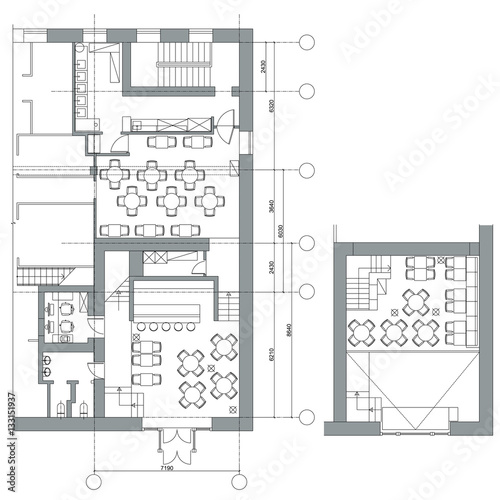 Standard cafe furniture symbols on floor plans