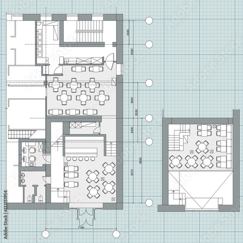 Standard cafe furniture symbols on floor plans