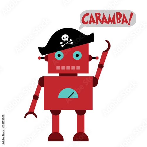 Vector illustration of a toy pirate Robot and text CARAMBA! photo