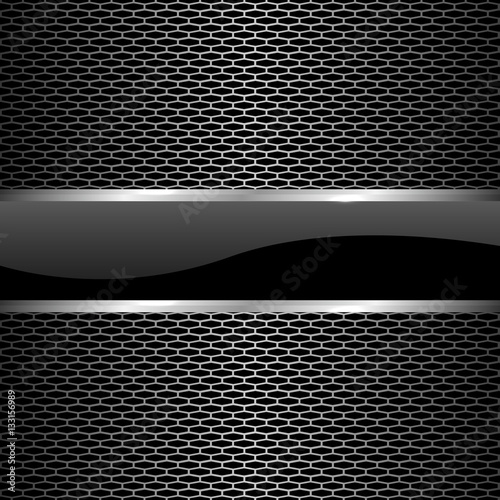 Abstract black silver glossy banner on honeycomb mesh design luxury background vector illustration.