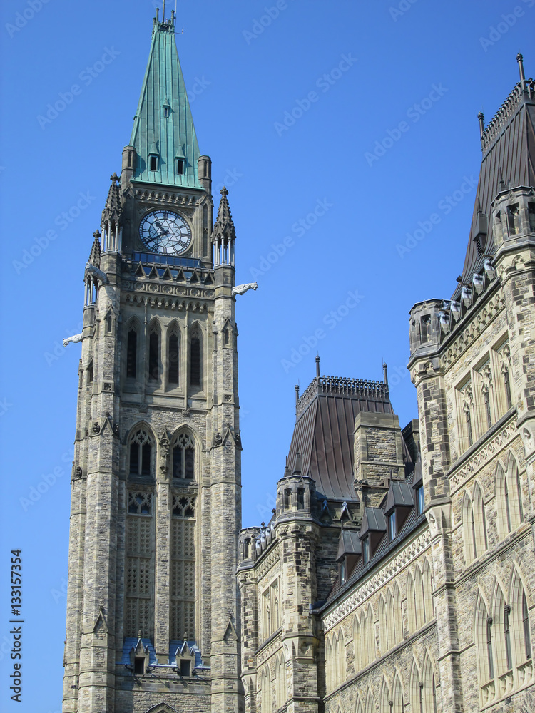 The Peace Tower at the Canadian Parliament Buildings in Ottawa Ontario