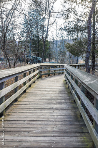 Wooden boardwalk in park during winter © Kristina Blokhin