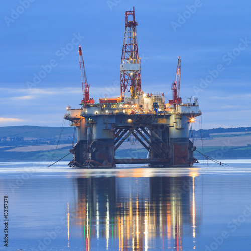Semi Submersible Oil Rig during Sunrise at Cromarty Firth