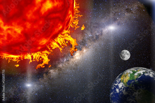 Space, light and interstellar star and nebulae Concept.