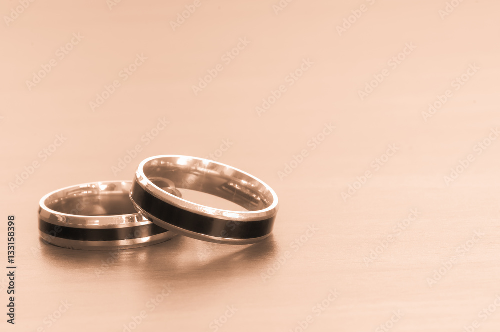 Two rings on the table for valentine day,Sepia color Two rings on the table for valentine day,Sepia color