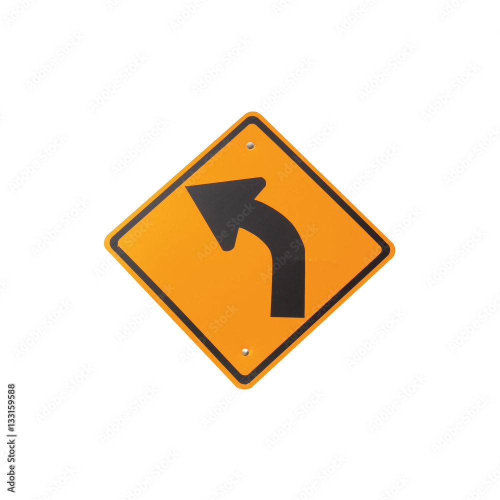 Left curve traffic sign on white Left curve traffic sign on white